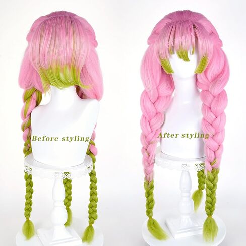 Long Pink & Green Ombre Cosplay Wig for Mitsuri Cute Anime Wigs for Women, Pink & Green Braided Synthetic Hair for COS Halloween Party &Theme Comic in Saudi Arabia