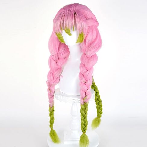 Long Pink & Green Ombre Cosplay Wig for Mitsuri Cute Anime Wigs for Women, Pink & Green Braided Synthetic Hair for COS Halloween Party &Theme Comic in Saudi Arabia