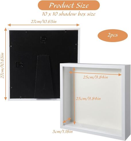 10"x10" Shadow Boxes Display Cases with Soft Linen Back Deep Wood Glass 3D Shadow Box Set for Wall and Tabletop Baby Sports, 2 Pack White in Saudi Arabia