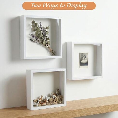 10"x10" Shadow Boxes Display Cases with Soft Linen Back Deep Wood Glass 3D Shadow Box Set for Wall and Tabletop Baby Sports, 2 Pack White in Saudi Arabia