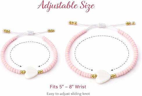 Mother and Daughter Matching Bracelets Set – Pink Matte Glass Beads with Heart Charm – Best Friend Jewelry Gift with Card and Organza Bag – Mommy and Me Gift in Kuwait