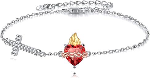 Sacred Heart Bracelet Sterling Silver Sacred Heart Cross Bracelet Religious Amulet Jewelry Gifts for Women in Kuwait