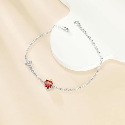 Sacred Heart Bracelet Sterling Silver Sacred Heart Cross Bracelet Religious Amulet Jewelry Gifts for Women in Kuwait