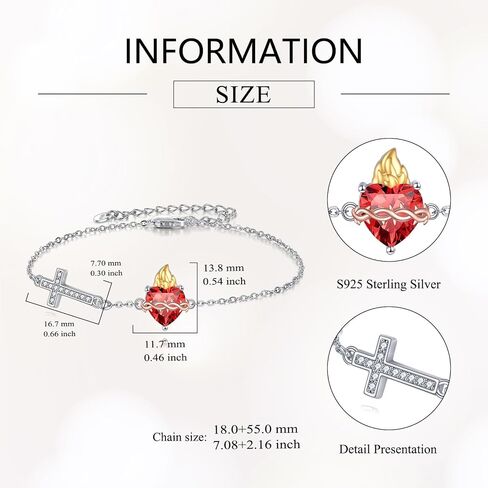 Sacred Heart Bracelet Sterling Silver Sacred Heart Cross Bracelet Religious Amulet Jewelry Gifts for Women in Kuwait