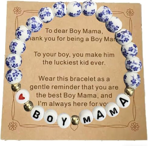 Boy Mama Bracelet - Boy‘s Mom Gifts In My Boy Mama Era, Meaningful Bond Bracelet with Warming Gift Card for Women(7.16" Wrist/Daily Wear/Mother s Day/Birthday) in Saudi Arabia