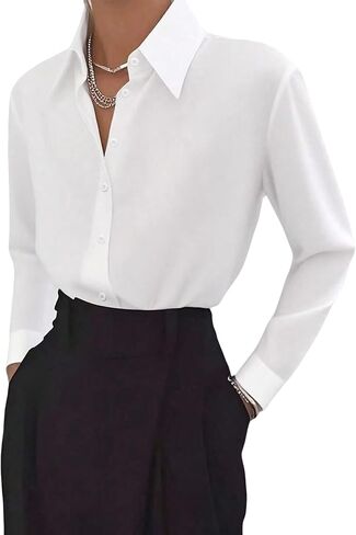Women's Oversized Button Down Shirt, Long Sleeve Collared Blouse for Office Work in Saudi Arabia