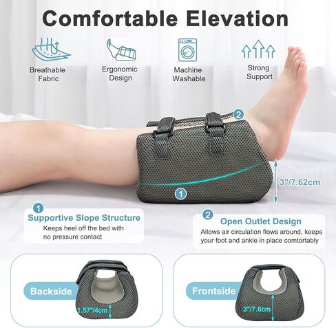 Heel Protector for Pressure Sores in Bed, Ankle Pillow for Pressure Relief, Bed Sores Heel Elevator Pillow, Foot Elevation Pillows for Swelling, Foam Wedge Foot Support Cushion for Bedridden Patients in Saudi Arabia
