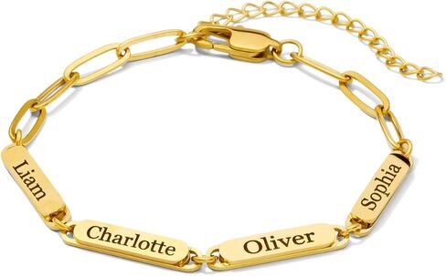 Adults Personalized Paper Clip Name Bracelet for Women/Men – PVD Gold Plated Stainless Steel – Custom Engraved ID Tags (1-4 Name Options) – Adjustable Chain – Engraving – Gift for Her or Him (Name Tags) in Saudi Arabia