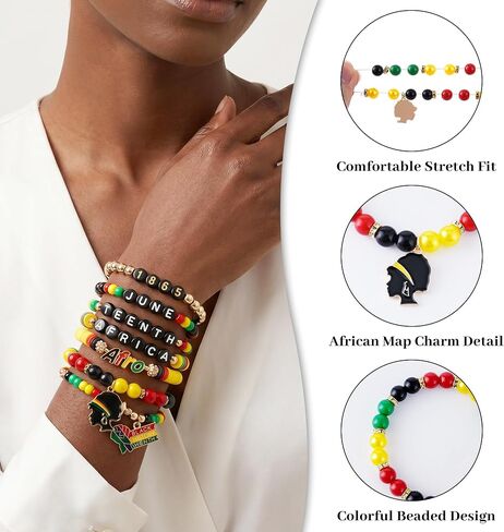 Mantveil 7PCS Juneteenth Bracelets for Women, 1865 African American Clay Beaded Bracelet Jewelry Set, Black History Month Freedom Day Juneteenth Party Favors in Saudi Arabia