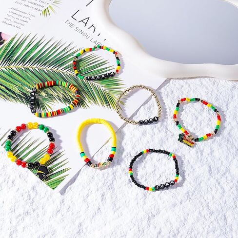 Mantveil 7PCS Juneteenth Bracelets for Women, 1865 African American Clay Beaded Bracelet Jewelry Set, Black History Month Freedom Day Juneteenth Party Favors in Saudi Arabia