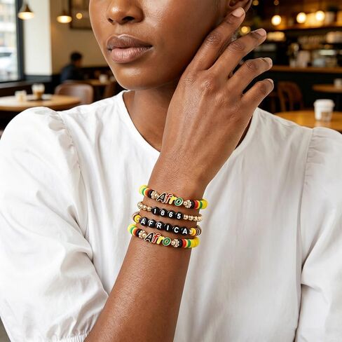 Mantveil 7PCS Juneteenth Bracelets for Women, 1865 African American Clay Beaded Bracelet Jewelry Set, Black History Month Freedom Day Juneteenth Party Favors in Saudi Arabia