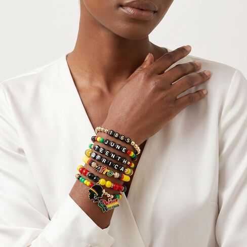 Mantveil 7PCS Juneteenth Bracelets for Women, 1865 African American Clay Beaded Bracelet Jewelry Set, Black History Month Freedom Day Juneteenth Party Favors in Saudi Arabia