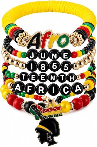 Mantveil 7PCS Juneteenth Bracelets for Women, 1865 African American Clay Beaded Bracelet Jewelry Set, Black History Month Freedom Day Juneteenth Party Favors in Saudi Arabia