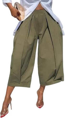 Famnbro Womens Wide Leg Capri Dress Pants High Waisted Baggy Barrel Balloon Pleated Cropped Casual Work Trousers in Saudi Arabia