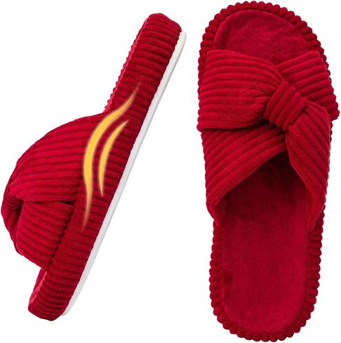 Enteer Platform Corduroy Slippers for Women, Memory Foam Slides with Arch Support, Cozy Crossband Bow Slippers, Non-Slip Indoor Outdoor Bedroom Shoes in Saudi Arabia