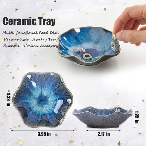Jewelry Tray,Ring Dish,Ceramic Trinket Tray,Key Bowl,Decorative Plate,Necklace Earrings Ring Holder for Mom Friends Sister Daughter (Light Blue) in Kuwait