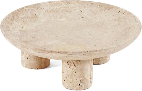 Marblous Krafts Travertine Decorative Tray 8 Inch Handmade Natural Stone Vanity Tray, Candle Holder Display, Perfume Tray Organizer, Jewelry Dish & Coffee Table Decor for Modern Home in Saudi Arabia