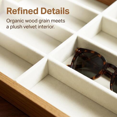 Stratalife 8 Grids Drawer Sunglasses Organizer Tray, Beige Velvet | Stackable Eyeware Storage Case with Removable Dividers, Wood Jewelry Display Case for Necklace Bracelet, 13.78x9.5x1.2 Inch in Saudi Arabia