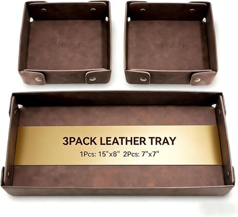 3Pack Mens Valet Tray, Foldable PU Leather Catch All Organizer for Desk, Entryway, Holds Keys, Wallet, Watch, Jewelry, Phone (Brown) in Saudi Arabia