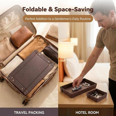 3Pack Mens Valet Tray, Foldable PU Leather Catch All Organizer for Desk, Entryway, Holds Keys, Wallet, Watch, Jewelry, Phone (Brown) in Saudi Arabia
