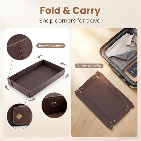 3Pack Mens Valet Tray, Foldable PU Leather Catch All Organizer for Desk, Entryway, Holds Keys, Wallet, Watch, Jewelry, Phone (Brown) in Saudi Arabia