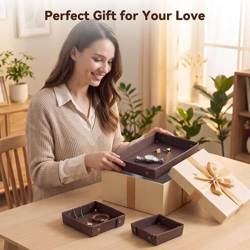 3Pack Mens Valet Tray, Foldable PU Leather Catch All Organizer for Desk, Entryway, Holds Keys, Wallet, Watch, Jewelry, Phone (Brown) in Saudi Arabia