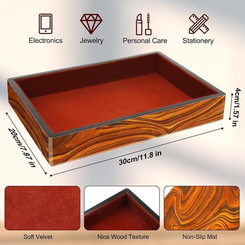 Wooden Valet Tray with Velvet Lining, EDC Desktop Catchall Organizer, Storage Tray for Jewelry, Wallets, Watches, Keys, Glasses, Perfect for Nightstand, Dresser, Entryway Bedside in Saudi Arabia