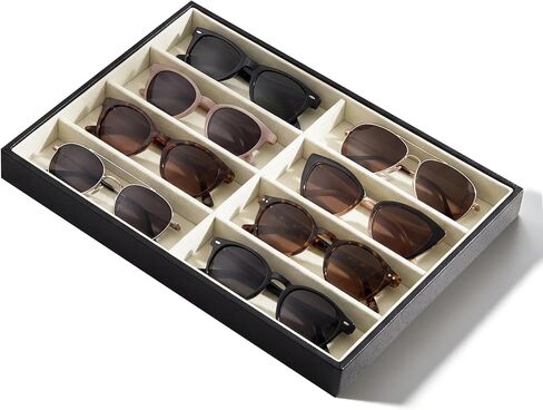Stratalife 8 Grids Drawer Sunglasses Organizer Tray, Beige Velvet | Stackable Eyeware Storage Case with Removable Dividers, Wood Jewelry Display Case for Necklace Bracelet, 13.78x9.5x1.2 Inch in Saudi Arabia