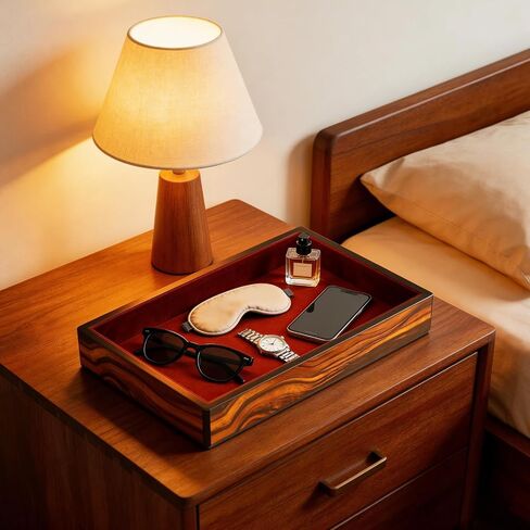 Wooden Valet Tray with Velvet Lining, EDC Desktop Catchall Organizer, Storage Tray for Jewelry, Wallets, Watches, Keys, Glasses, Perfect for Nightstand, Dresser, Entryway Bedside in Saudi Arabia