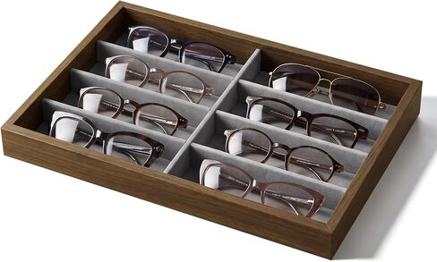 Stratalife 8 Grids Drawer Sunglasses Organizer Tray, Beige Velvet | Stackable Eyeware Storage Case with Removable Dividers, Wood Jewelry Display Case for Necklace Bracelet, 13.78x9.5x1.2 Inch in Saudi Arabia