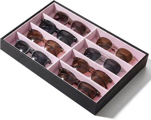Stratalife 8 Grids Drawer Sunglasses Organizer Tray, Beige Velvet | Stackable Eyeware Storage Case with Removable Dividers, Wood Jewelry Display Case for Necklace Bracelet, 13.78x9.5x1.2 Inch in Saudi Arabia