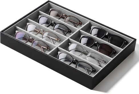 Stratalife 8 Grids Drawer Sunglasses Organizer Tray, Beige Velvet | Stackable Eyeware Storage Case with Removable Dividers, Wood Jewelry Display Case for Necklace Bracelet, 13.78x9.5x1.2 Inch in Saudi Arabia
