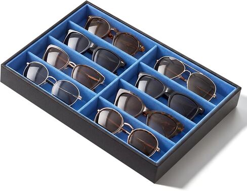 Stratalife 8 Grids Drawer Sunglasses Organizer Tray, Beige Velvet | Stackable Eyeware Storage Case with Removable Dividers, Wood Jewelry Display Case for Necklace Bracelet, 13.78x9.5x1.2 Inch in Saudi Arabia