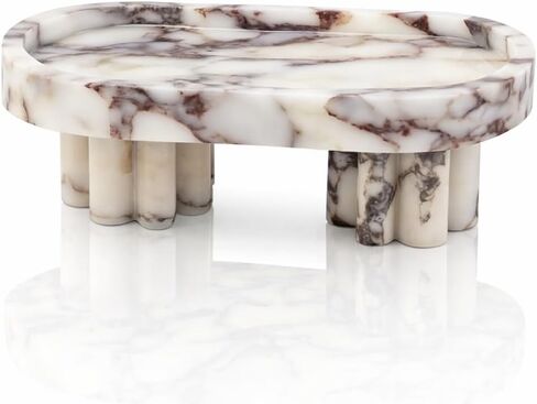 Natural Marble Oval Vanity Tray with Legs: Decorative Perfume Tray - Bathroom Countertop, Jewelry, Candle & Catchall Display | Footed Marble Tray - Dresser, Nightstand, Coffee Table (Pedestal) in Saudi Arabia