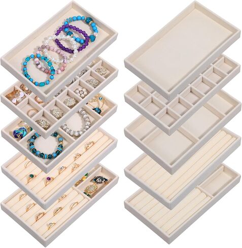 10 Pack Velvet Jewelry Trays – Stackable Drawer Organizer Inserts, Beige Jewelry Storage and Display Trays for Necklaces, Rings, Earrings & Bracelets in Saudi Arabia