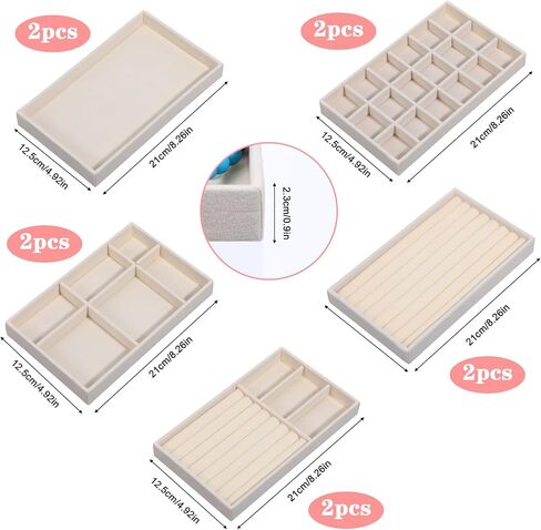 10 Pack Velvet Jewelry Trays – Stackable Drawer Organizer Inserts, Beige Jewelry Storage and Display Trays for Necklaces, Rings, Earrings & Bracelets in Saudi Arabia