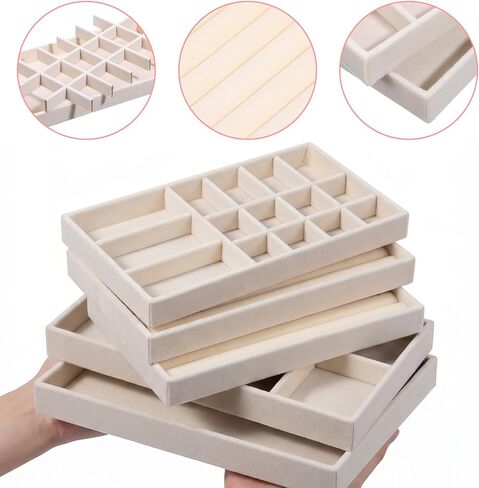 10 Pack Velvet Jewelry Trays – Stackable Drawer Organizer Inserts, Beige Jewelry Storage and Display Trays for Necklaces, Rings, Earrings & Bracelets in Saudi Arabia