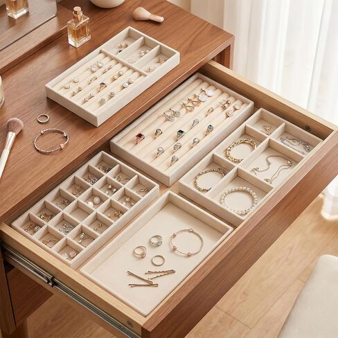 10 Pack Velvet Jewelry Trays – Stackable Drawer Organizer Inserts, Beige Jewelry Storage and Display Trays for Necklaces, Rings, Earrings & Bracelets in Saudi Arabia
