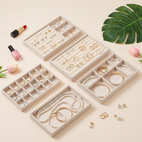 10 Pack Velvet Jewelry Trays – Stackable Drawer Organizer Inserts, Beige Jewelry Storage and Display Trays for Necklaces, Rings, Earrings & Bracelets in Saudi Arabia