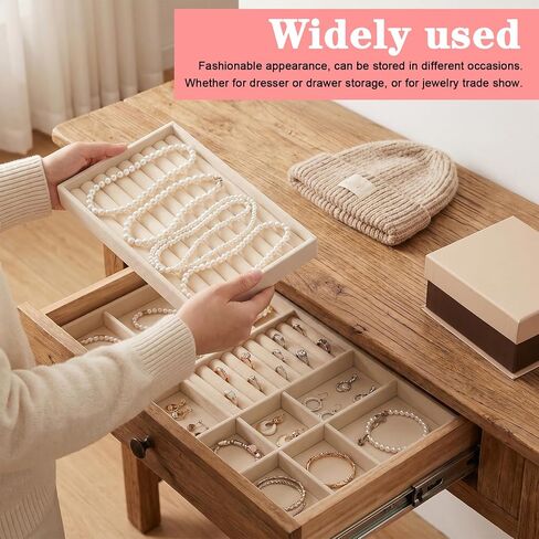 10 Pack Velvet Jewelry Trays – Stackable Drawer Organizer Inserts, Beige Jewelry Storage and Display Trays for Necklaces, Rings, Earrings & Bracelets in Saudi Arabia