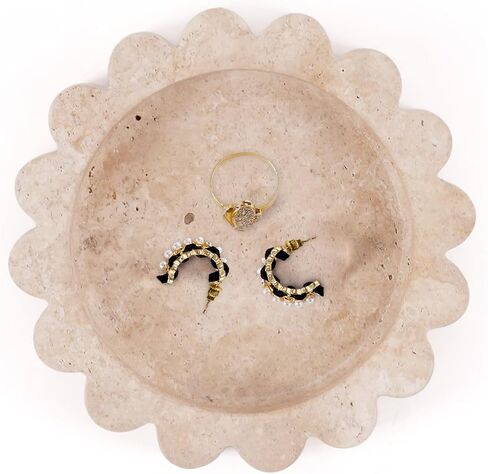 Jewelry Dish Ring Holder for Women 5.5 Inch Scalloped Black Stone Tray, Marble Ring Dish, Trinket Dish & Jewelry Tray for Vanity, Nightstand & Bathroom, Mothers Day Gifts in Saudi Arabia