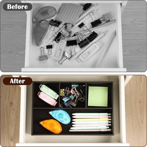 2-Piece Faux Leather Valet Tray Set, Drawer Storage Organizer Divider for Desk, Nightstand, Jewelry, Keys, Wallet, Sunglasses, Phone, Watch - Black in Kuwait