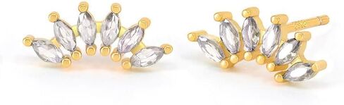 Curved CZ Crawler Ear Climber Cartilage Earrings Helix Conch Tragus Piercing Silver Stud Gold Colorful Cubic Zirconia Jewelry in Saudi Arabia