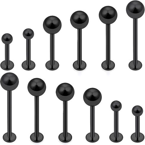 14G Cheek Piercing Jewlery Flat Back Studs Surgical Steel Labret Piercing Jewelry Lip Rings for Ashley Medusa Monroe Dimple Tongue Rings Mixed Bar Lengths 8mm-19mm for Women Men in Kuwait