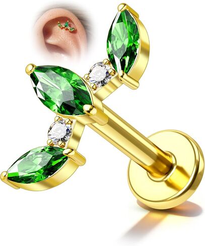 COCHARM 16G Leaf 8MM حلق حلزوني مسطح الظهر لا يسبب الحساسية | ظهر مسطح مريح/مادة لا تسبب الحساسية/ برغي آمن in Kuwait