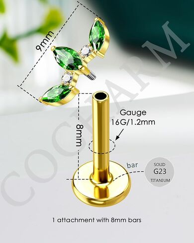 COCHARM 16G Leaf 8MM حلق حلزوني مسطح الظهر لا يسبب الحساسية | ظهر مسطح مريح/مادة لا تسبب الحساسية/ برغي آمن in Kuwait