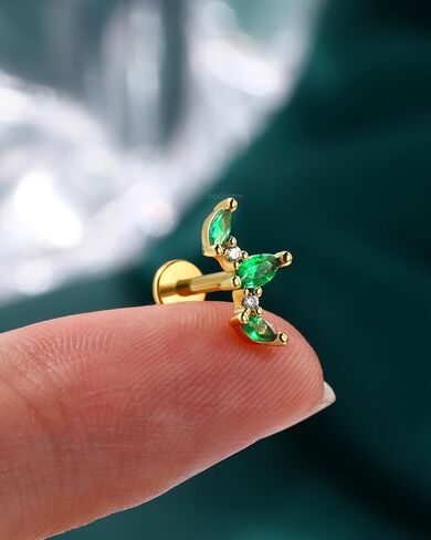 COCHARM 16G Leaf 8MM حلق حلزوني مسطح الظهر لا يسبب الحساسية | ظهر مسطح مريح/مادة لا تسبب الحساسية/ برغي آمن in Kuwait