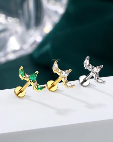 COCHARM 16G Leaf 8MM حلق حلزوني مسطح الظهر لا يسبب الحساسية | ظهر مسطح مريح/مادة لا تسبب الحساسية/ برغي آمن in Kuwait