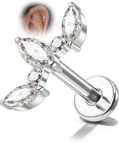 COCHARM 16G Leaf 8MM حلق حلزوني مسطح الظهر لا يسبب الحساسية | ظهر مسطح مريح/مادة لا تسبب الحساسية/ برغي آمن in Kuwait