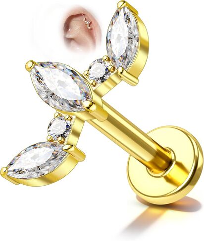COCHARM 16G Leaf 8MM حلق حلزوني مسطح الظهر لا يسبب الحساسية | ظهر مسطح مريح/مادة لا تسبب الحساسية/ برغي آمن in Kuwait
